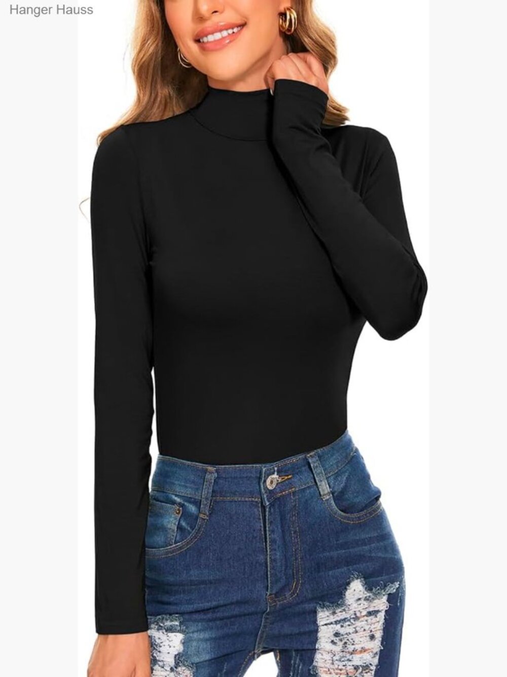 Long Sleeve Mock Turtleneck Top Slim Fit Lightweight Layering Shirt